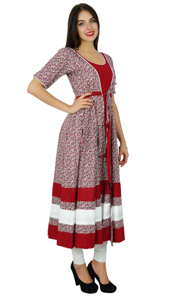 Bimba Womens Drawstring Waist Anarkali Kurta Printed Kurti Designer Blouse
