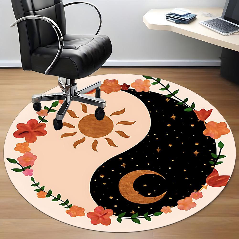 1pc DayNight YinYang Office Round Area Rug,  Mat Suitable For Office, Under Office Chairs Bedroom Living Room Home Decor, Room Deco