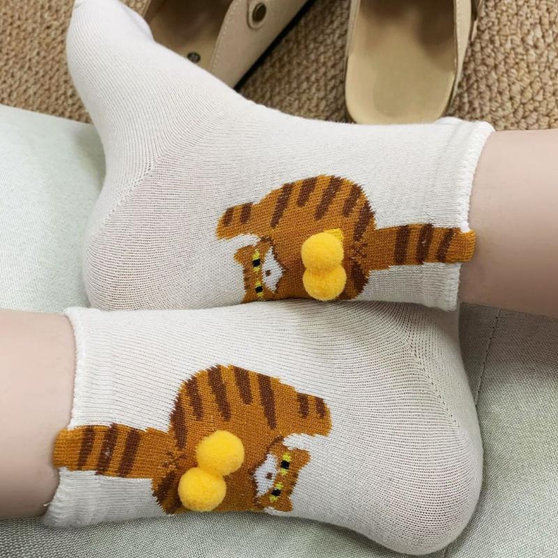 Women's Socks Cotton Breathable Funny Socks with 3D Plush Balls Cute Cat Socks Socks