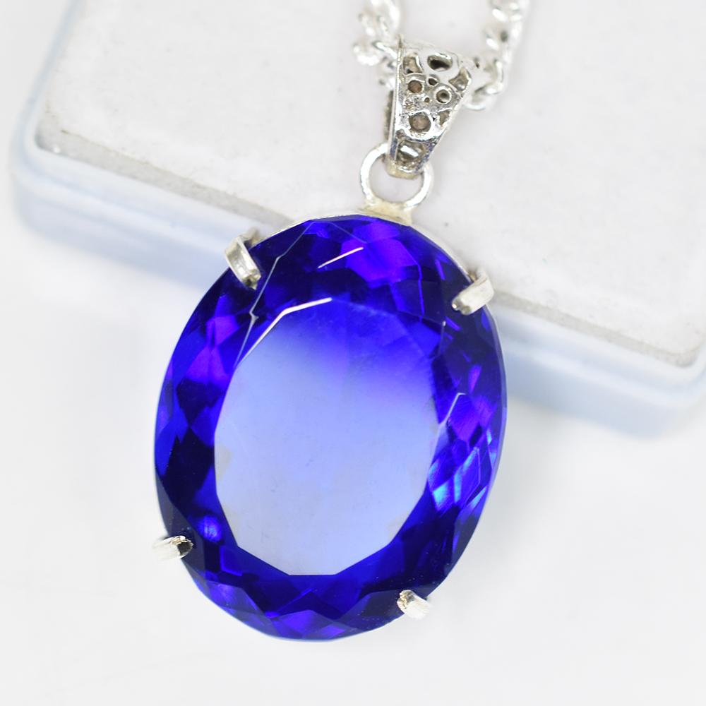 120.25 Ct Lab Created Blue Sapphire CERTIFIED Oval Pendant 925 Sterling Silver MY-PD-137-NS