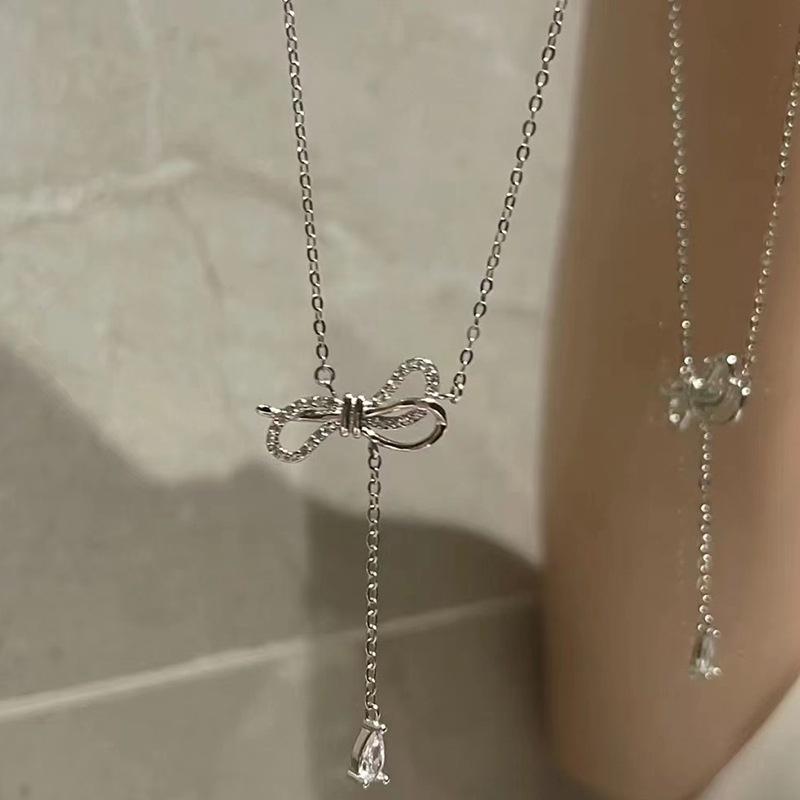 High-grade Alloy Sweater Chain With Trendy Bow And Tassel Design Perfect Birthday Gift For Her