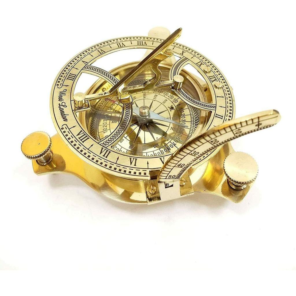 Antique Brass Sundial Compass – 3" Sun Clock Navigation Instrument | Vintage Collectible Gift