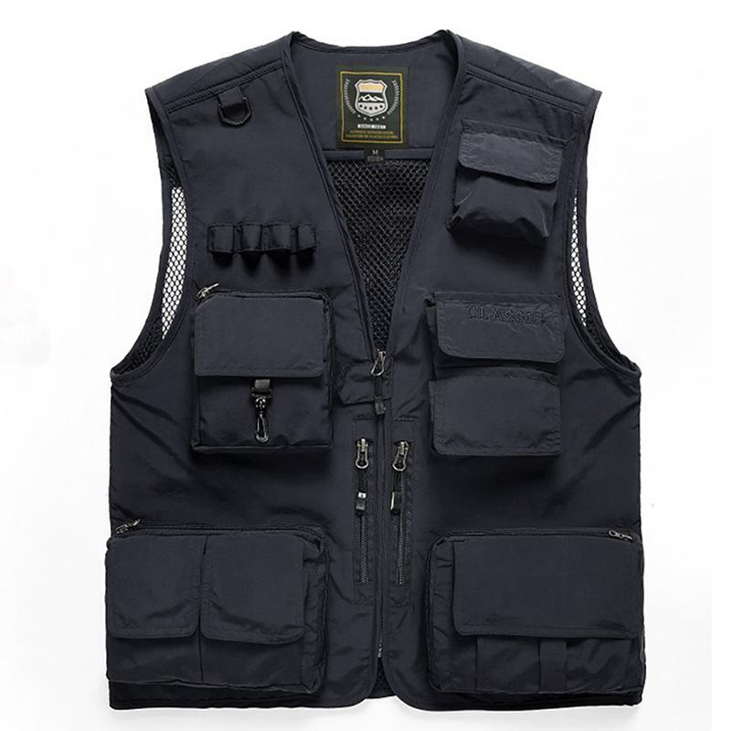 Рыболовный жилет с несколькими карманами, мужской однотонный жилет на молнии больших размеров, куртка без рукавов