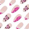 24 Pcs French Tip Stick On Nail Butterfly False Nail Short Almond Press On Nail Flowers Artificial Acrylic Nail