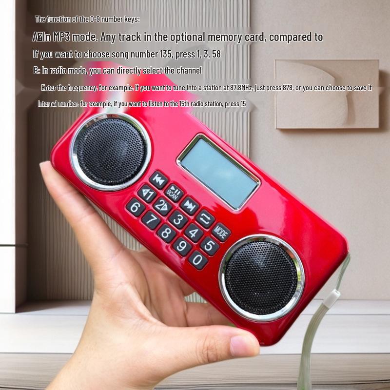 Портативное перезаряжаемое Bluetooth-радио с двумя динамиками, слотом для карты, FM-радио и поддержкой наушников для пожилых людей