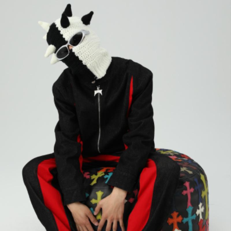 New Hand-knitted Star Striped Cat Ear Braid Hat Halloween Ear Protection Fashion Versatile Hat