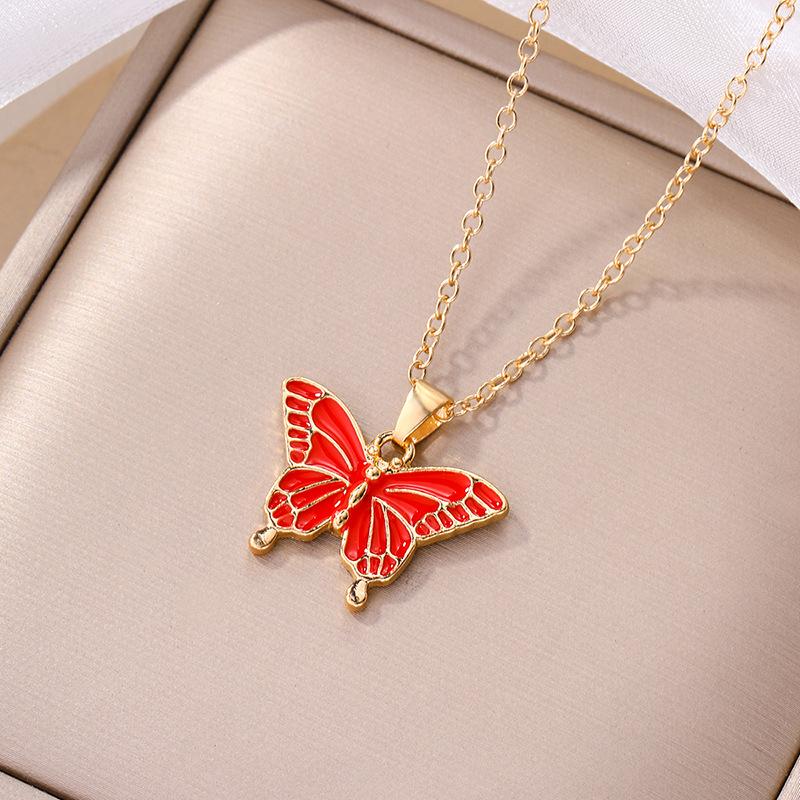 European and American e-commerce jewelry fashion drip alloy pendant personalized drip butterfly necklace autumn new item jewelry
