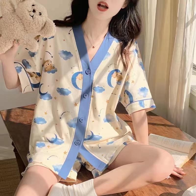 Кардиган с коротким рукавом, шорты, комплект пижамы для девочек, летнее кимоно, милый панда, можно носить как домашнюю одежду