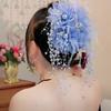 Hair Claw Feather Mesh Yarn Flower Decor Hair Clip with Faux Pearl Tassel Back Head Shower Hair Claw