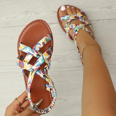 Женские плетеные сандалии с полым верхом Лето 2025 Новые повседневные сандалии на плоской подошве Модные легкие туфли для ходьбы Femme Sandalias De Mujer