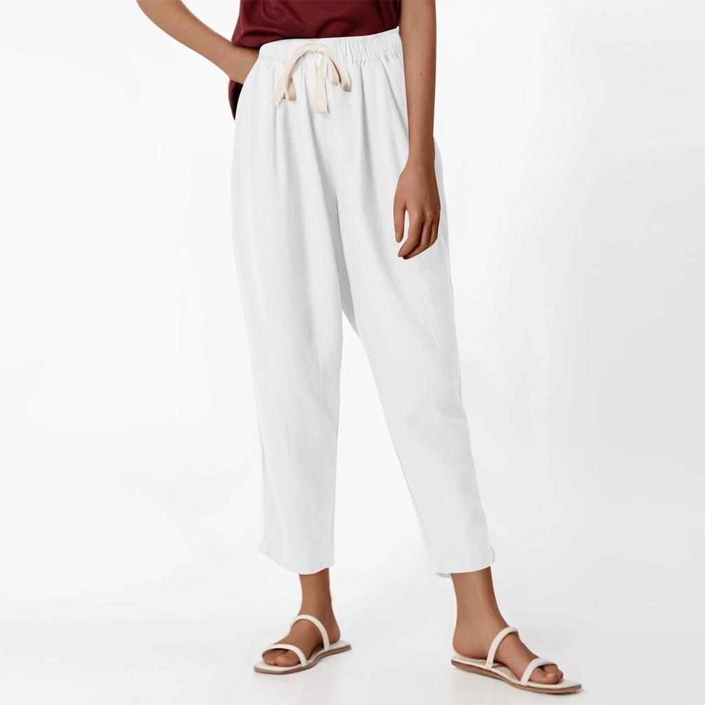 Женские повседневные модные брюки 9/10 с эластичным поясом и шнурком, однотонные брюки