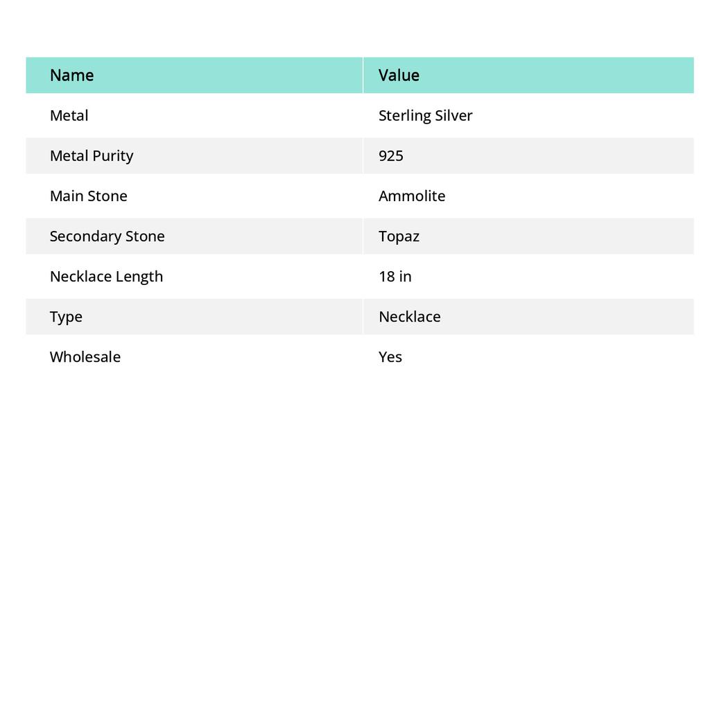 Natural Ammolite, Topaz Gemstone 925 Sterling Silver Jewelry Necklace 18" P5a35