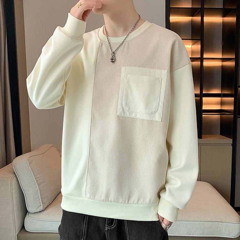 Long Sleeve T-shirt Men's Autumn Round Neck Loose Pullover Trend On Clothes Autumn and Winter Casual Plus Fleece Hoodie