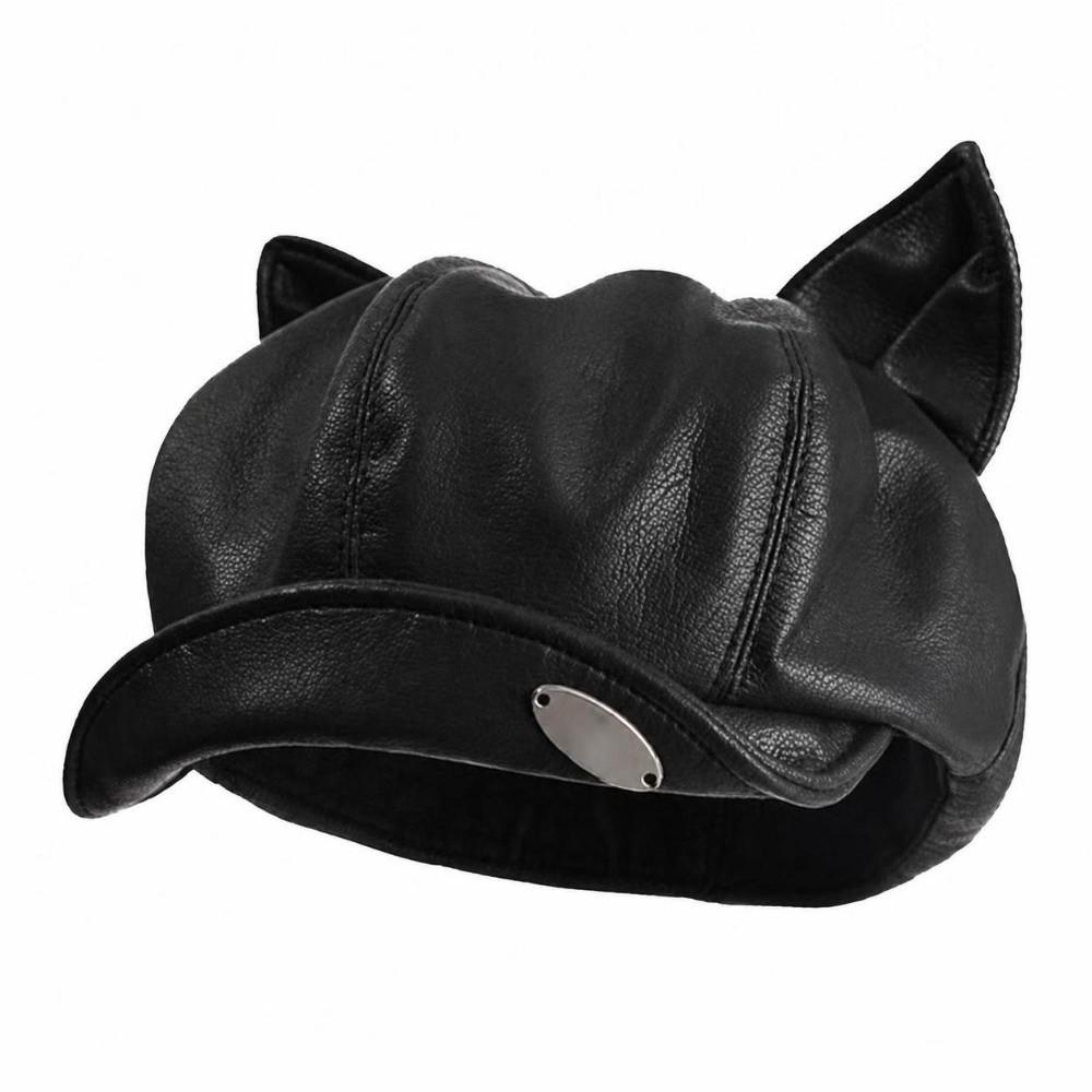 Cute Ear Design Leather Beret Hat Black/Coffee Newsboy Cap Elegant Painter Hat All Seasons