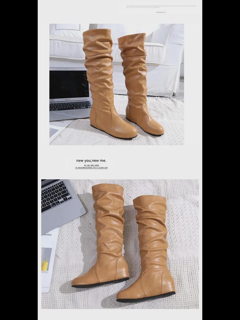 Женские сапоги большого размера с круглым носком - осень/зима, плоская подошва, с увеличением высоты