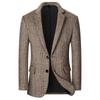Autumn Winter Men's Plaid Wool Blend Slim Fit Suit Jacket - Business Casual Coats