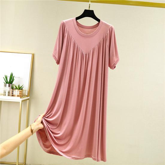 Женское ночное платье, плиссированное тонкое платье с круглым вырезом и короткими рукавами, свободное спальное однотонное платье до колена, одежда для сна, домашнее платье, женская одежда