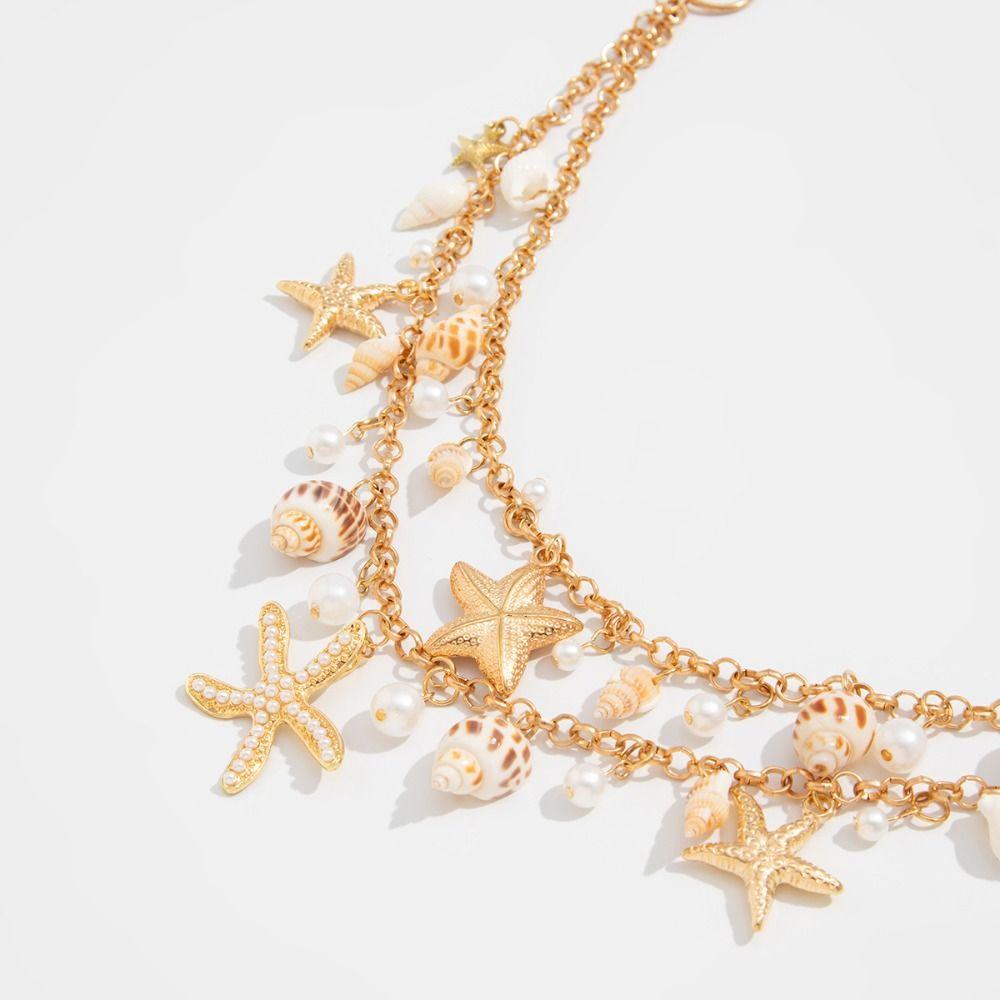 Bohemian Shell Starfish Waist Chain Imitation Pearl Bikini Body Chain  Dress Accessories