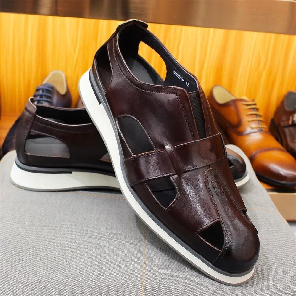 Модная мужская классическая обувь в арабском стиле из натуральной кожи, сандалии-слипоны, повседневные, для бизнеса, для вечеринки, формальные, с перфорацией, на плоской подошве