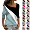 Women's Loose T Shirt Tee  Retro Print Casual Sloping V  Neck Long Sleeve Top