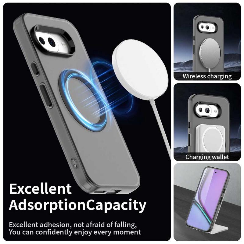 Однотонный чехол для телефона с беспроводной зарядкой на магните для Google Pixel 9A 9 Pro XL 8 Pro 8A, ударопрочный чехол из ТПУ с мягким краем Hybird, матовый жесткий чехол для задней панели из ПК