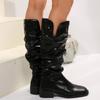 Женские высокие сапоги на среднем каблуке, кожаные туфли, зима 2024, тренд, новые готические плиссированные туфли для вечеринок, модные высокие туфли челси, Botas Mujer