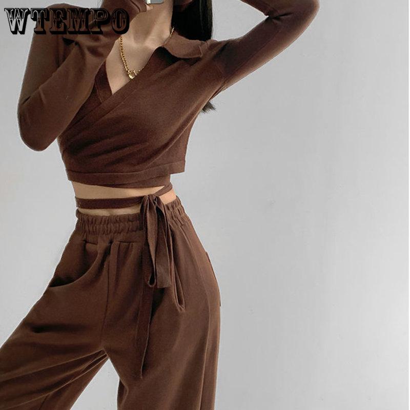 WTEMPO Рубашки-поло с перекрестной повязкой на талии для девочек, женские укороченные топы Y2K, женские весенне-осенние футболки с v-образным вырезом для фитнеса