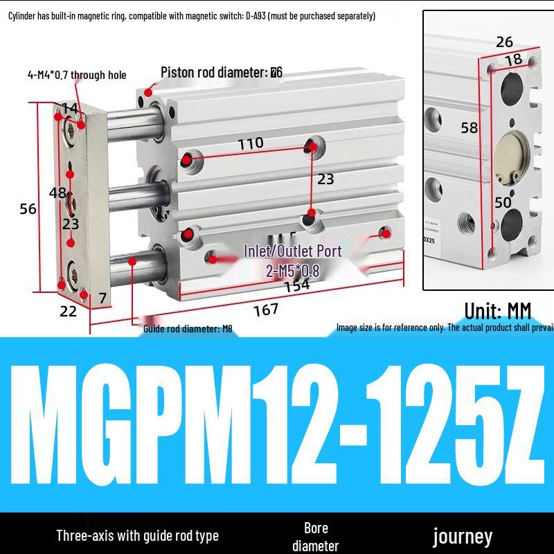 Compact Three-Axis Pneumatic Guided Rod Cylinder 12/16/20/25/32-10/20/40/50/75z