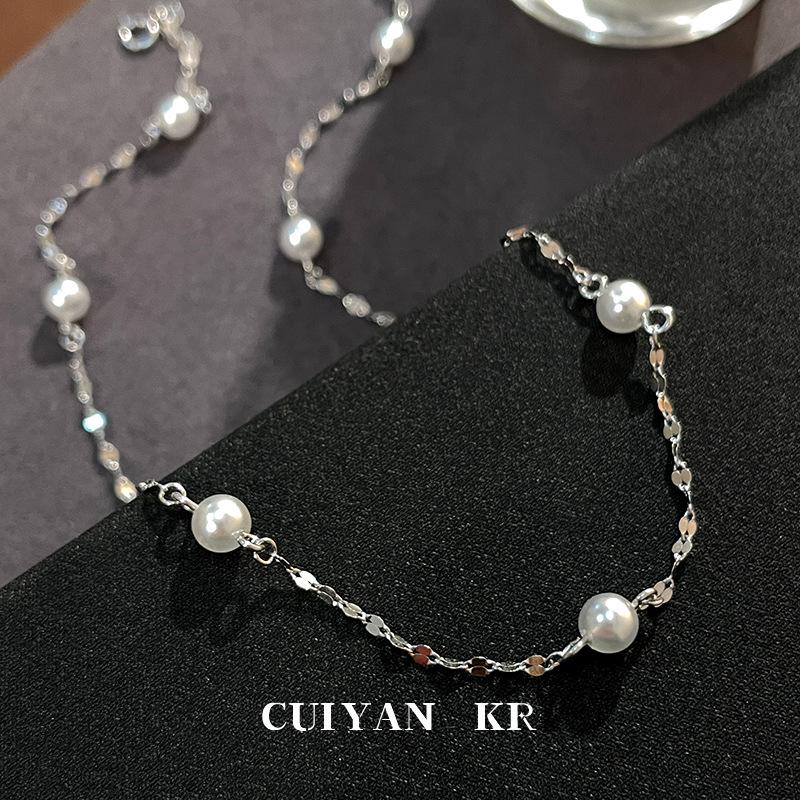 Серебряный стерлинговый кулон-чокер Cui Yan S925 в корейском стиле с жемчугом - Весна/Лето Роскошный звездный чокер для женщин 20026