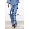 Wide Sleeve Minimalist Casual Denim Shirt 1879025 High Waist Pleated Wide Leg Leisure Casual Denim 1879026