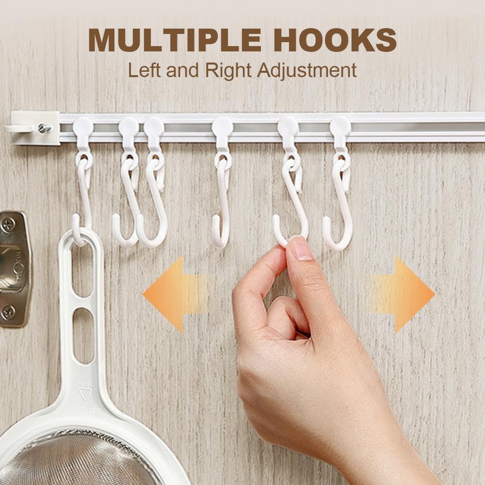Multifunctional Slide Rail Hook,Kitchen Utensil Hanging Rack Wall Mounted Hanger,Space Saving Utensil Holder with 10 Hooks