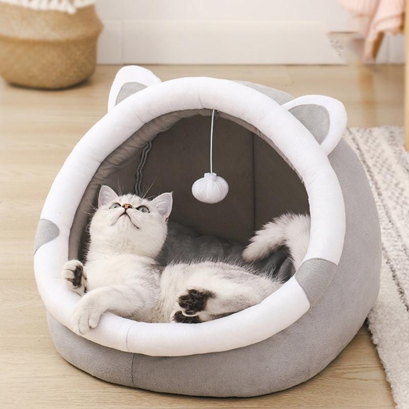 Плюшевая лежанка для кошки, спальное место для котенка, гнездо для маленькой собаки, зимняя подушка для сна питомца, лежанка с защитой от царапин, товары для кошек и других питомцев