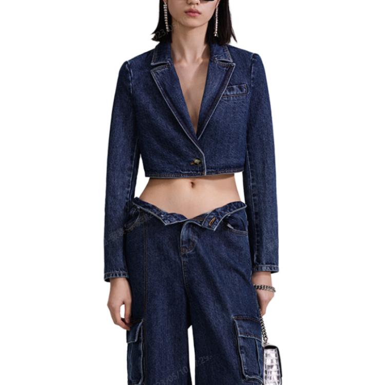 Solid Color Suit Jacket With Long Sleeves Women Jackets Blue SWF343T00600
