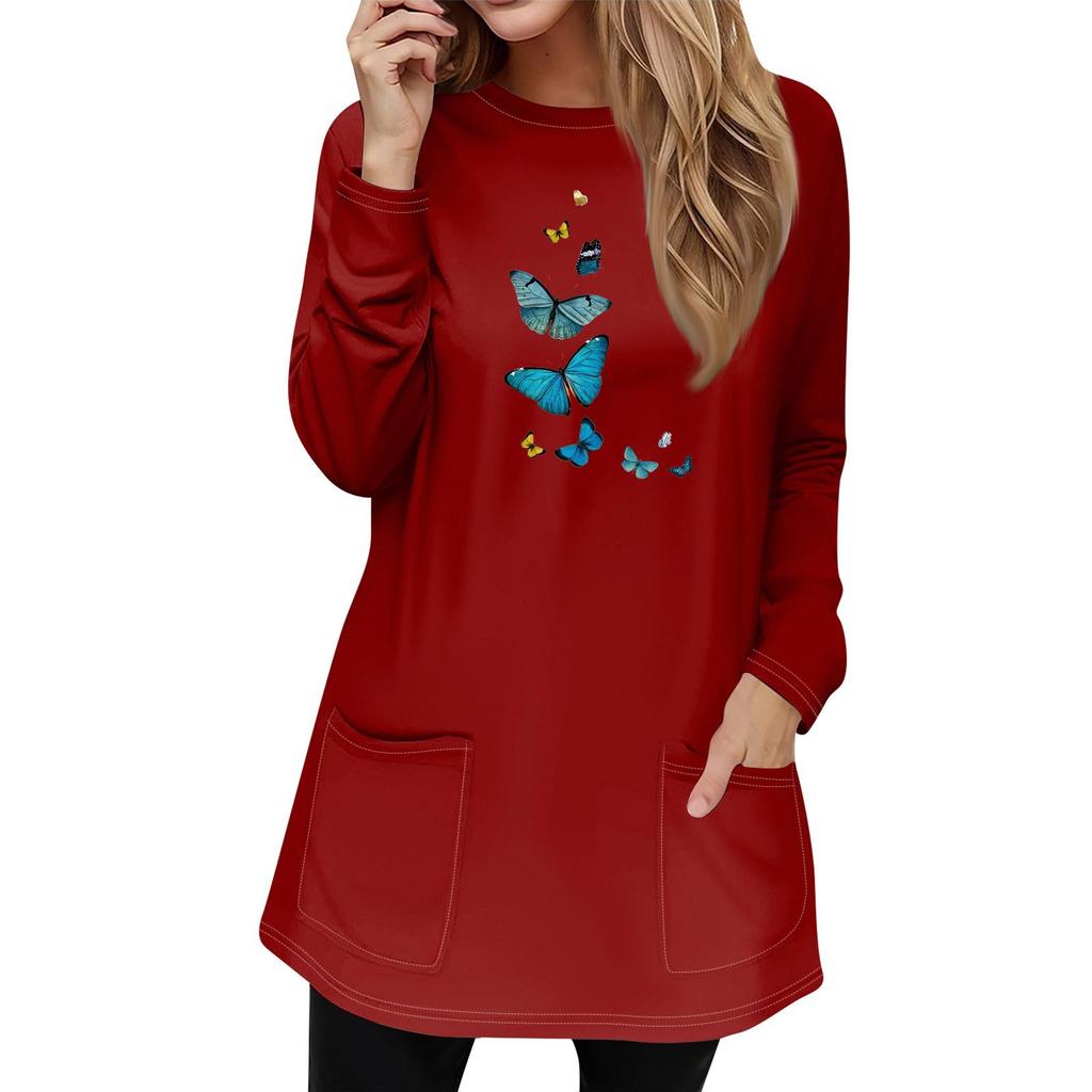 Женская толстовка, пуловер, спортивная одежда, карман, принт, повседневный топ с круглым вырезом и длинными рукавами