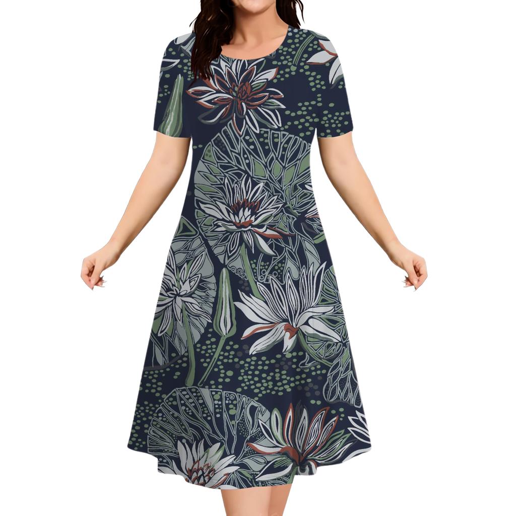 Summer Vintage 3D Printed Ladies New Dresses Women Plant Flowers Round Neck Short Sleeve Sundress Loose Dress Casual