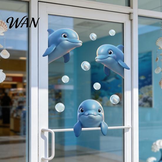 Non-damaging Glass Sticker under The Sea Mermaid Window Clings Ocean Animal Whale Turtle Octopus Static Cling Decal Seahorse Anti-Collision