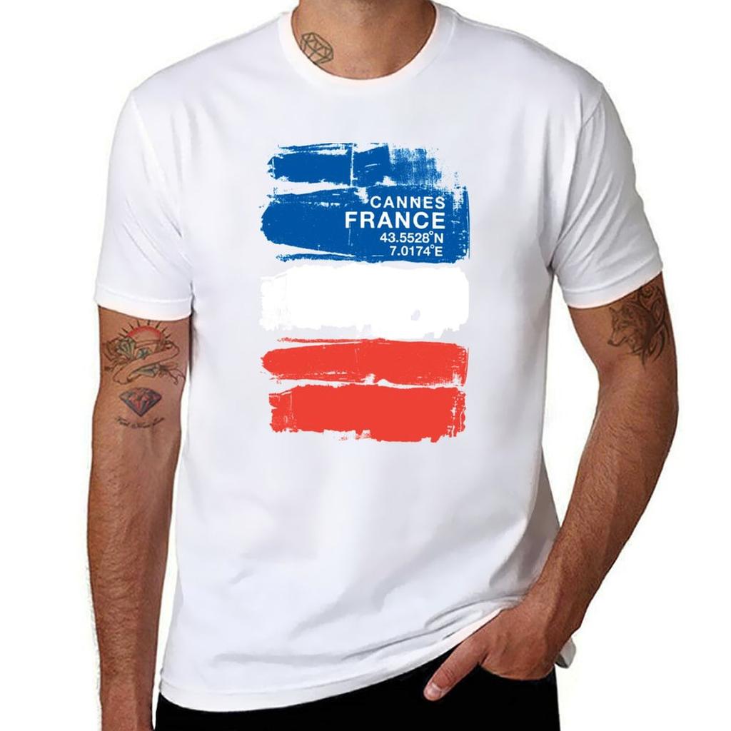 Cannes France Coordinates Vintage French Art TShirt Daily Casual Short Sleeve Tee Shirt