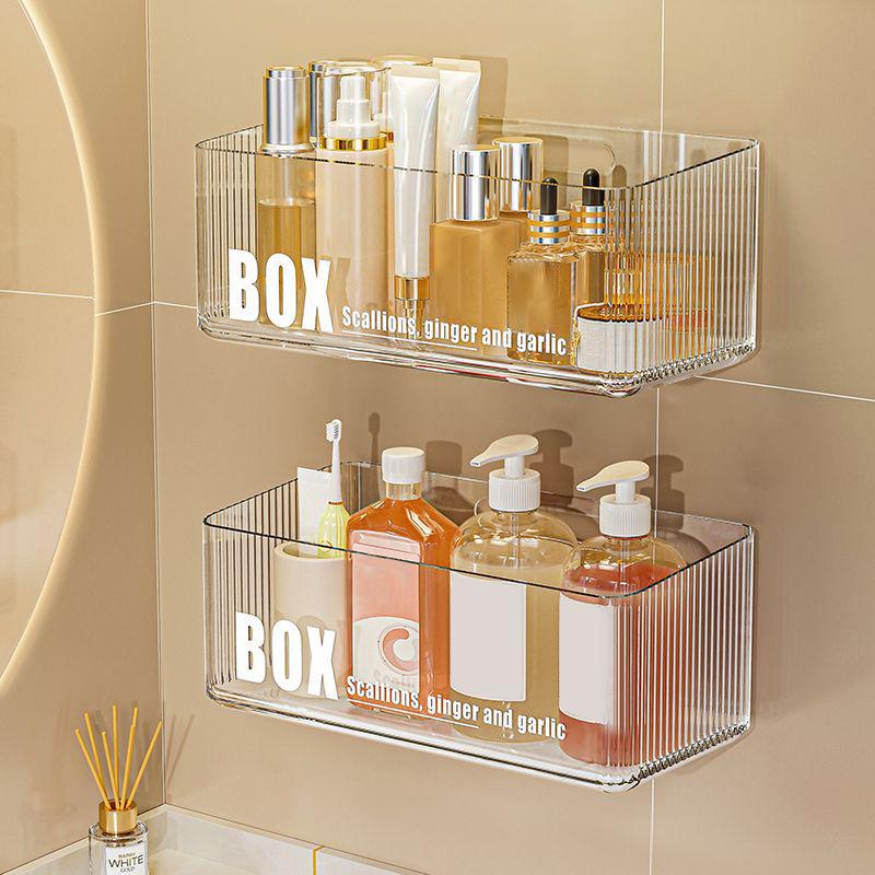 Wall Mounted Shower Shampoo Racks Shelves Organizer Non-Drilling Removable Transparent Pet Material Bathroom Storage Rack
