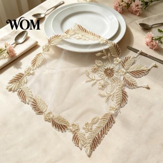 Dustproof Ornaments Mat for Coffee Shop Floral Embroidered Placemat, Heat Insulation Table with Beads, Decorative Mats Beads Retro Coaster Wedding