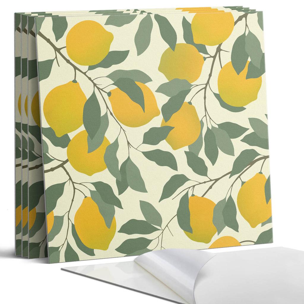 Paczka Kafelków Winylowych Samoprzylepnych Lemonowy Wzór Botaniczny 4X50X50 Cm