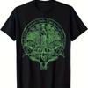 Summer Unisex Vintage Top Cthulhu Lovecraft T-shirt Green Necronomicon Rune Cthulhu Idol Design with Raccoon & Skull Print T-shirt