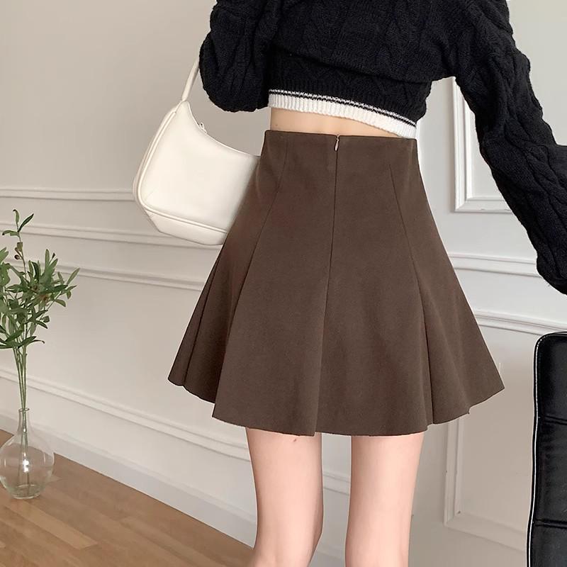 Трапециевидная юбка с высокой талией из шерсти - Женская 2025 Осень/Зима Мини, стройнящая