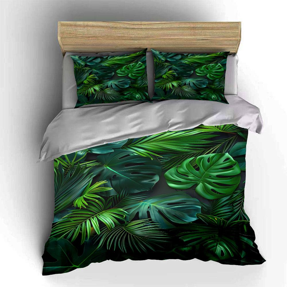 Lush Green Tropical Leaves Print Soft Comfortable Duvet Cover Bedding Set Included 1*Duvet Cover 2*Pillowcases Luxury gifts