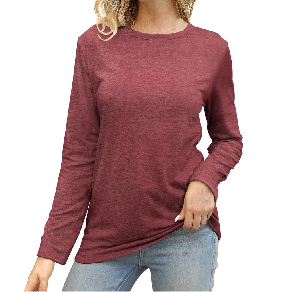 Women Long Sleeve Shirts Tops Fall Tunic Causal Fashion Round Neck Basic Tee
