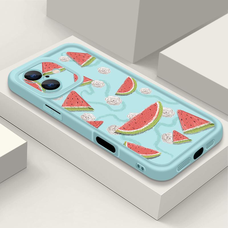 For iPhone 16 Pro Max Fruit Print Phone Case For iPhone 16e 15 14 13 12 Pro Max Plus 11 XR XS Watermelon Print Phone Case TPU Soft Shockproof Cover