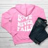 Женские толстовки Love Never Fails, вдохновляющие модные эстетические 100% повседневные джемперы с карманами и карманами Tumblr