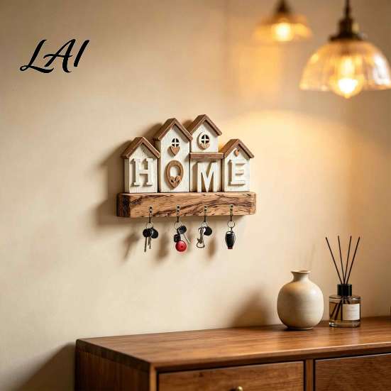 Rustic RV Decor for Entryway Wooden Key Holder Rack Vintage Camping Pattern Rack with 4 Hooks Creative Hanger Entrance 2D Farmhouse Wall Mount