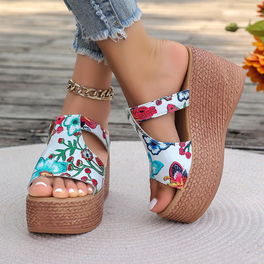 Fashion Women Wedges Slippers Print Thick Bottom Beach Sandals Non-slip Lightweight Comfortable Slippers Slides Women Zapatos De Mujer