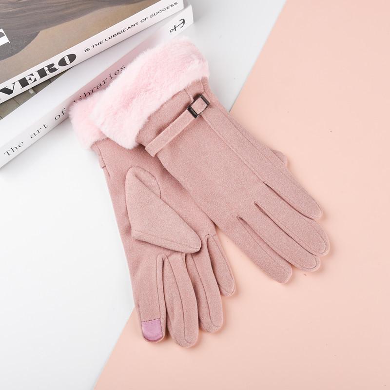 Новые женские перчатки с сенсорным экраном из кроличьего меха: Велоспорт и вождение в корейском стиле, милая флисовая подкладка для холодной погоды