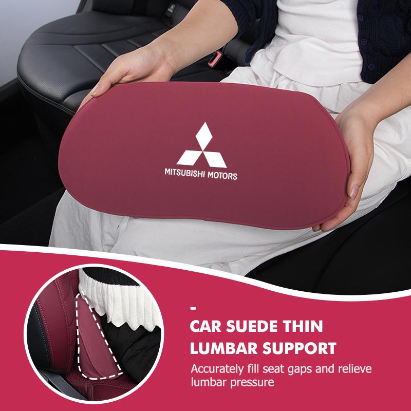 dnsh2 For Mitsubishi Car Logo Suede Seat Non-slip Back Cushion Lumbar Pad Waist Protection Mat Outlander Lancer Cross Colt Xpander